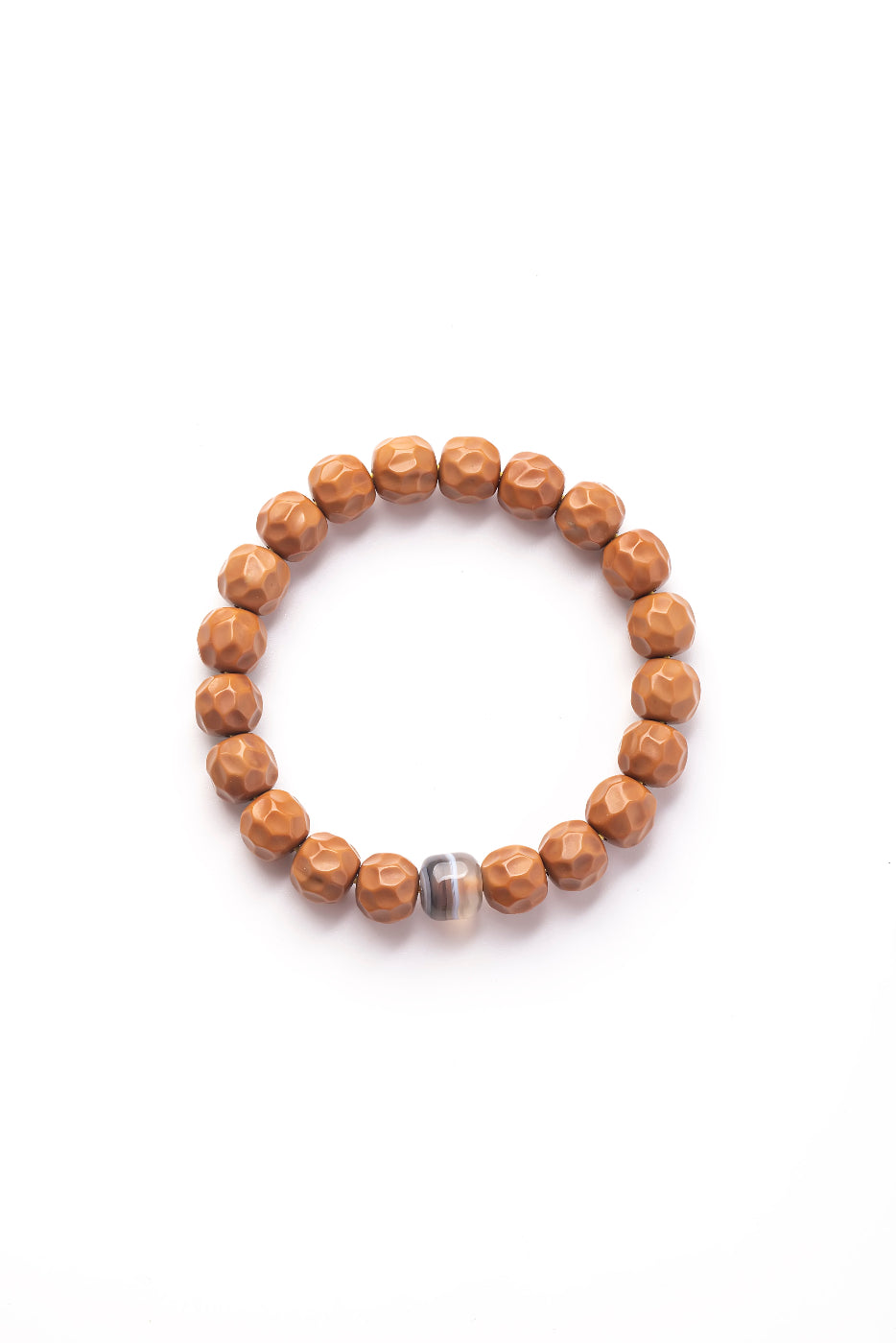 Wooden beaded bracelet on a white background